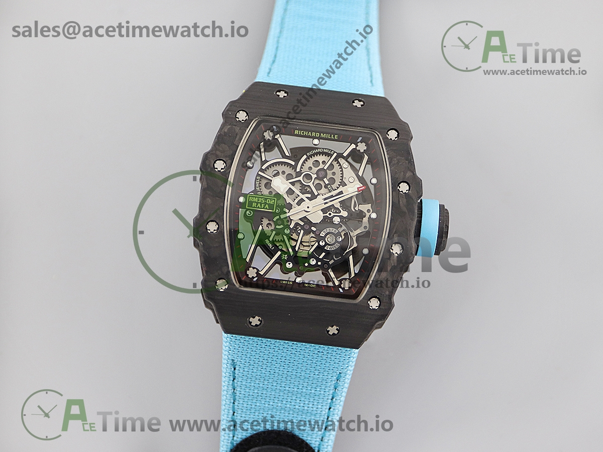 7 RM035-02 KVF Best Edition Skeleton Dial Red on Blue Leather Strap MIYOTA8215 V3 - Image 1