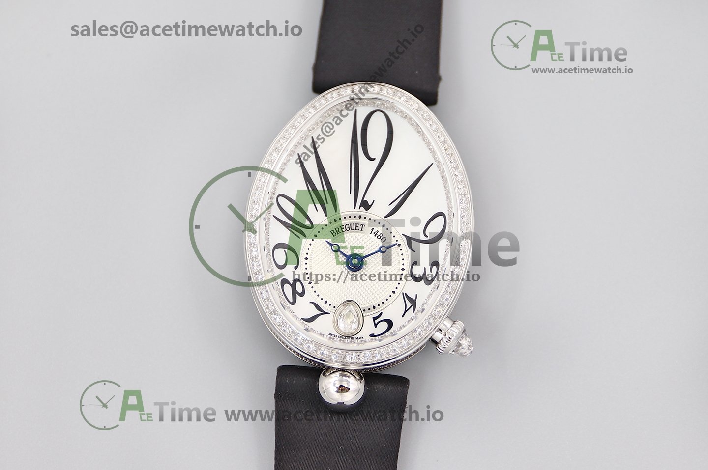 1 Reine de Naples 8918BB SS ZF 1:1 Best Edition White MOP Dial Diamonds Bezel on Black Fabric Strap A537 - Image 1