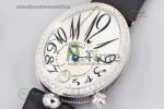 Reine de Naples 8918BB SS ZF 1:1 Best Edition White MOP Dial Diamonds Bezel on Black Fabric Strap A537 - Image 3