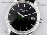 Calatrava 5227 SS 3KF 1:1 Best Edition Black Dial on Black Leather Strap A324 Super Clone V2 - Image 2
