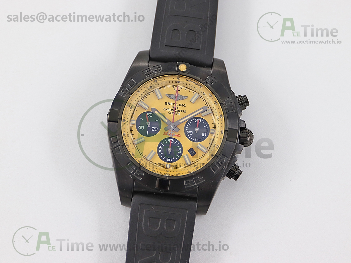 1 - 副本 Chronomat 44mm Blacksteel GF 1:1 Special Edition Yellow Dial on Black Rubber Strap A7750 - Image 1