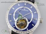 Master Tourbillon SS TWF Diamonds Bezel Blue MOP Dial on Black Leather Strap - Image 2