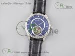 Master Tourbillon SS TWF Diamonds Bezel Blue MOP Dial on Black Leather Strap