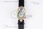 Reine de Naples YG ZF 1:1 Best Edition White Arabic Dial Diamonds Bezel on Black Fabric Strap A537 V2