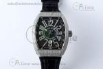Vanguard V45 SS ABF Best Edition Full Diamonds Case Black Dial on Black Leather Strap A2824
