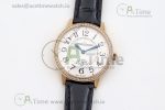 Rendez-Vous Date RG White Dial Full Paved Diamonds on Black Leather Strap A898