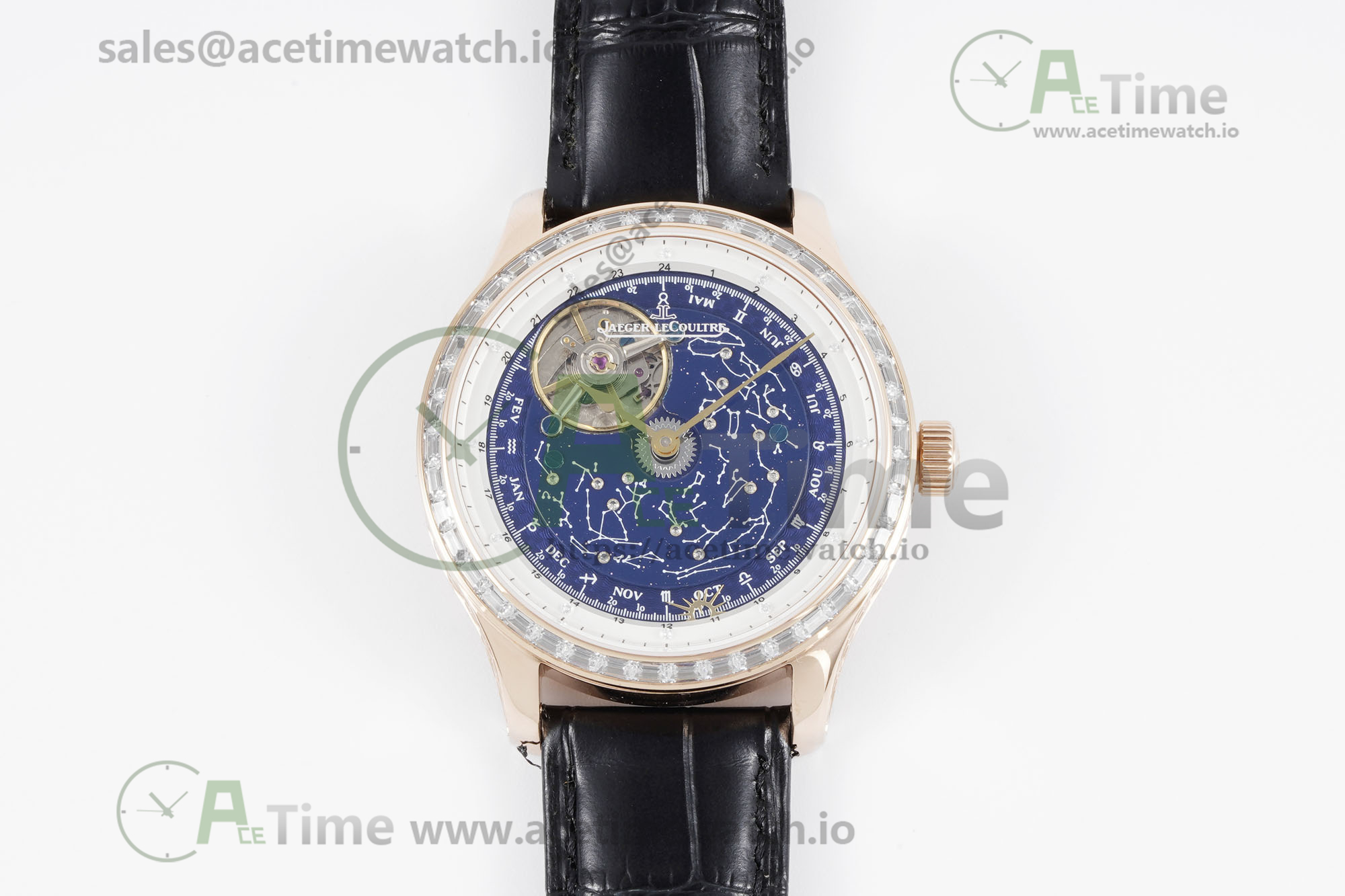 _DSC0751 Master Grande Tradition RG Blue Revolves Dial Diamonds Bezel on Black Leather Strap - Image 1