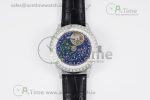 Master Grande Tradition SS Blue Revolves Dial Diamonds Bezel on Black Leather Strap