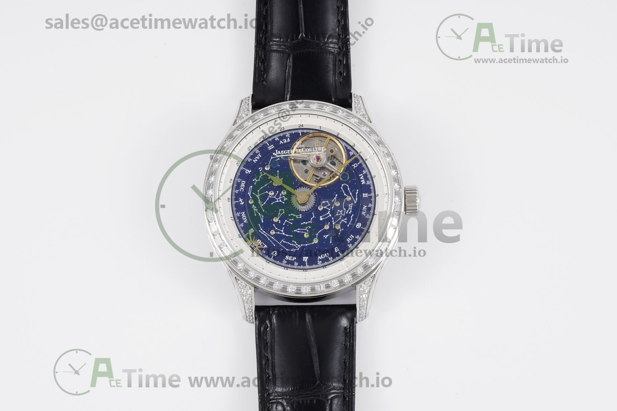 _DSC0791 Master Grande Tradition SS Blue Revolves Dial Diamonds Bezel on Black Leather Strap - Image 1