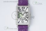 Long Island Ladies SS Diamonds Bezel APSF 1:1 Best Edition White Texured Dial on Purple Leather Strap Jap Quartz