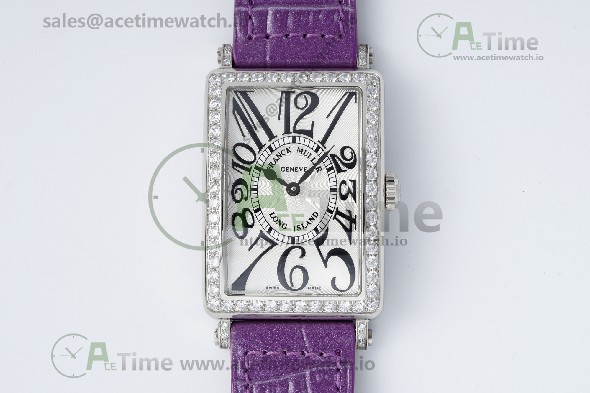 _DSC9179 Long Island Ladies SS Diamonds Bezel APSF 1:1 Best Edition White Texured Dial on Purple Leather Strap Jap Quartz - Image 1